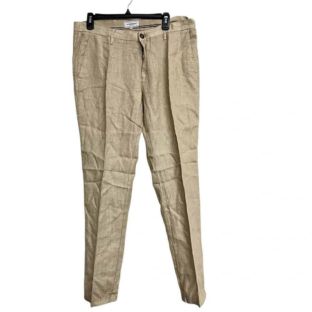 New Mens Europann Saint Tropez Dylan Beige Casual‎ Linen Trousers Pants